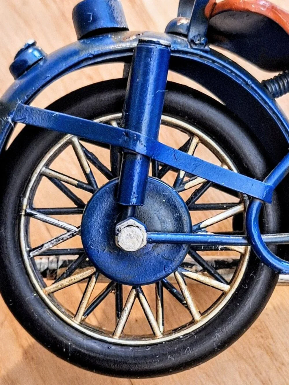 Handcrafted Vintage-Style Decorative Blue Metal 10″ Motorcycle Decor EUC